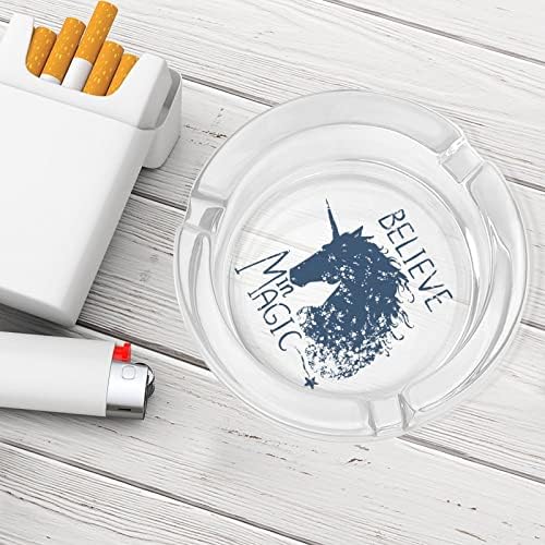 Credeți -vă în Magic Unicorn Round Glass Suport pentru țigări pentru țigări Cutie Smoking Smoking Tava