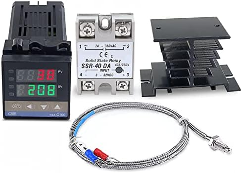 Gummmy Digital 220V PID REX-C100 Controller de temperatură + Max.40A SSR + K Set de controler PID Termocuple + Schimbă de căldură
