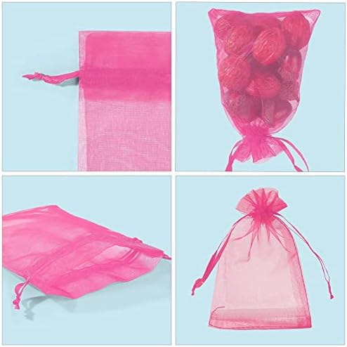 Anznku 100 pachet 4x6 inci pungi de plasă de organza, genți de nuntă roz pentru nuntă pentru petrecere, festival, Crăciun,