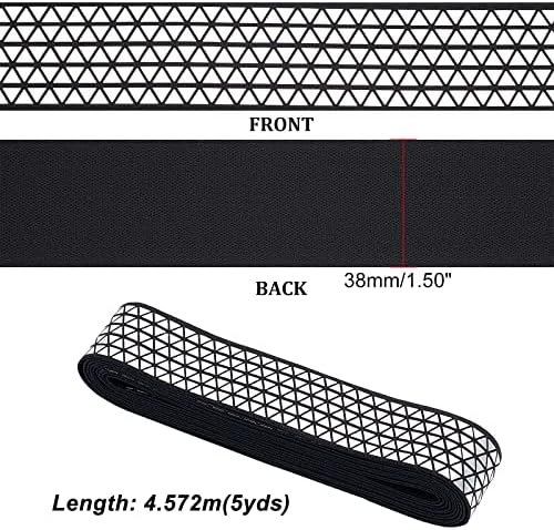 Ph PandaHall bandă elastică de cusut, bandă elastică de întindere grea de 38 mm Lățime 5 metri frânghie elastică neagră imprimată