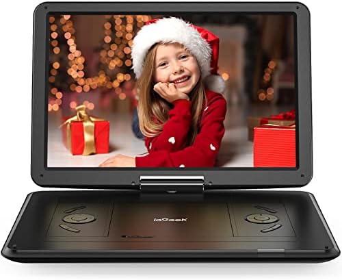 IEGEEK 16.9 '' DVD portabil cu ecran 14.1''Swivel, 6 ore Baterie reîncărcabilă, DVD de călătorie auto pentru copii, sincronizare