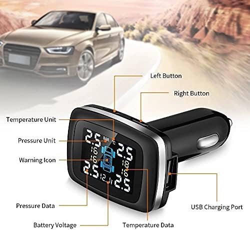 Wykdd Car TPMS Sistem de monitorizare a presiunii anvelopelor Senzor USB port auto alarmă de securitate țigară mai ușoară sistem digital de presiune a anvelopelor