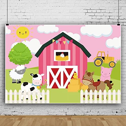 7x5ft desen animat roz fermă de fermă temă fundal pentru băieți și fete pentru copii decorațiuni de petrecere roz roz hambar