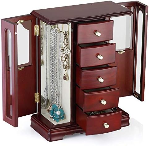 RR rotund bogat DESIGN bijuterii cutii-realizate din lemn masiv cu tip dulap includ 2 cutii pentru femei