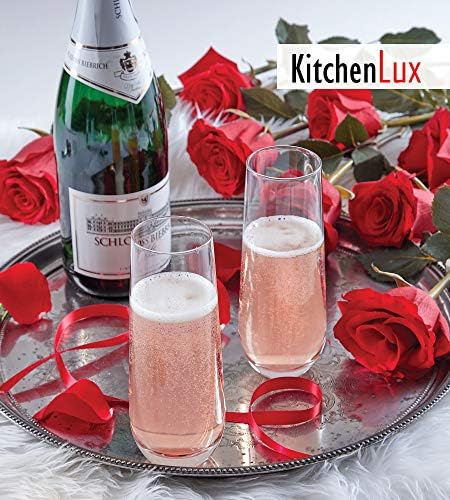 Kitchen Lux 10oz Flauturi de șampanie fără tulpini - Set de 4 pahare de șampanie - Tumblers elegante de înaltă minge - pahar