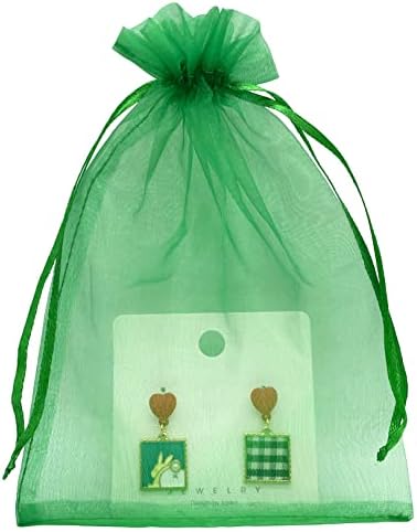 Jexila 100pcs Verde Organza sac 5 X7 Sheer Mesh Cordon Pungi cadou pentru St. Patrick' s day Christmas Party favoarea Goody