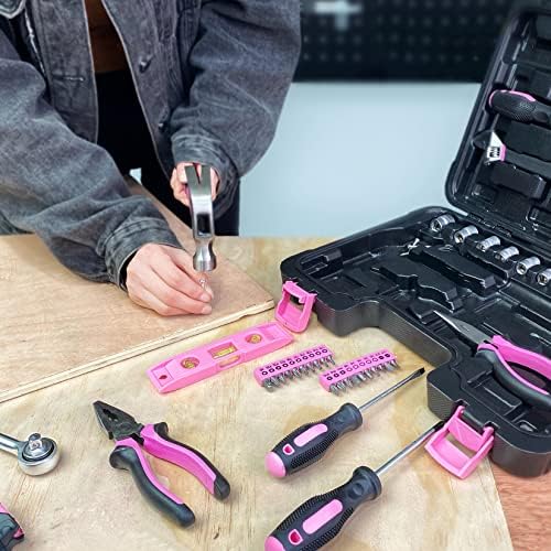 Set de instrumente roz FASITE din 53 de piese pentru Casă-Doamnelor General DIY Repair Set de instrumente de mână cu ciocan,