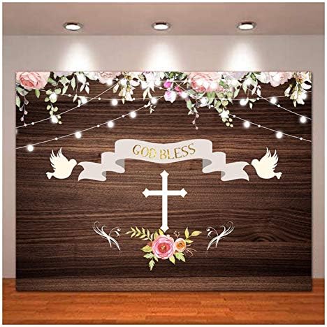 Prima Sfânta Împărtășanie botez fotografie fundal Rustic lemn bord sclipici Dumnezeu să binecuvânteze florale fotografie Fundaluri