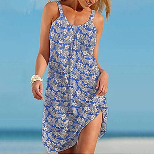 Rochii de vară AODONG pentru femei, rochii boeme Vintage plajă rochie florală Sundress Rochie Casual fără mâneci