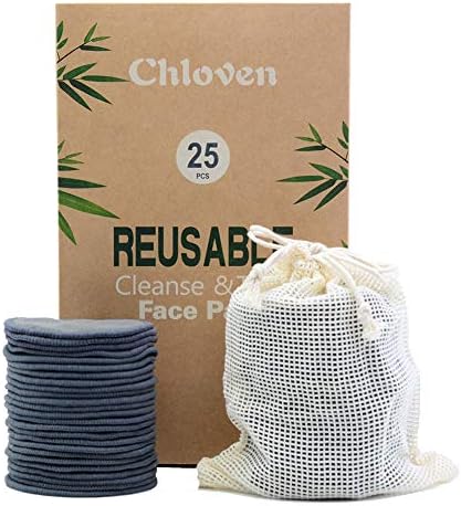 CHLOVEN 25 pachet de pachete de cărbune din bambus reutilizabil pentru machiaj pentru machiaj - runde de bumbac reutilizabile