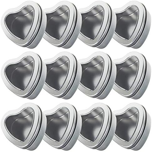 Thintinick 12-Pack 4oz gol în formă de inimă cutii metalice de argint cu vedere clară fereastra capace pentru lumânare a face,