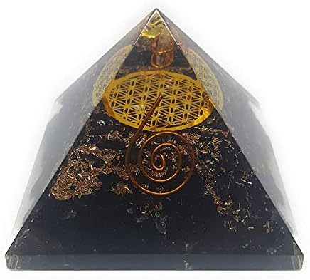 Piramida de turmalină neagră Orgone cu simbolul florii vieții / Generator de energie cu 4 puncte de cristal, Reiki, protecție