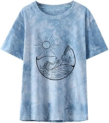 Blaturi pentru femei casual vară cu mânecă scurtă cămașă tricou cravată colorant psihedelic celestial soare moon râu grafic