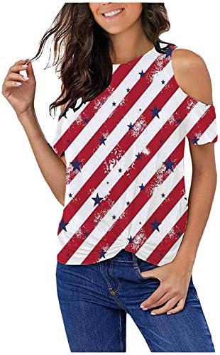 4 iulie Tricouri pentru femei mâneci scurte V-Neck tunica Topuri American Flag Stars dungi patriotice Tricou tunica Topuri