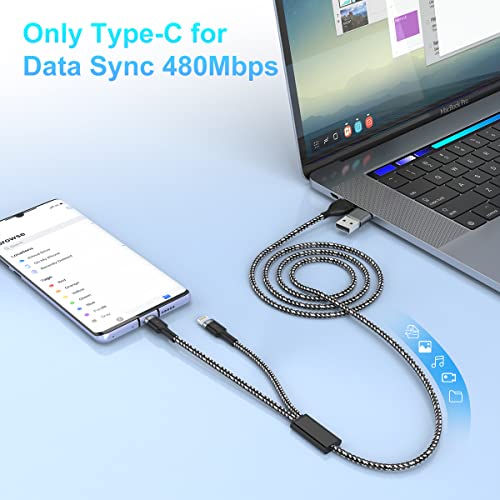 MTAKYI PD 60W USB C Cablu de încărcare rapidă, 6ft 4-in-2 60W USB/TIP C TO USB C/MFI Certificat iPhone Cabl de încărcare Cordonat