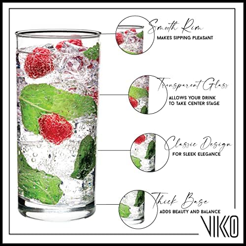 Placi de băut Highball Classic Vikko Classic, 10 uncii | Baza grea - groasă și durabilă - pentru apă, suc, sodă sau cocktail