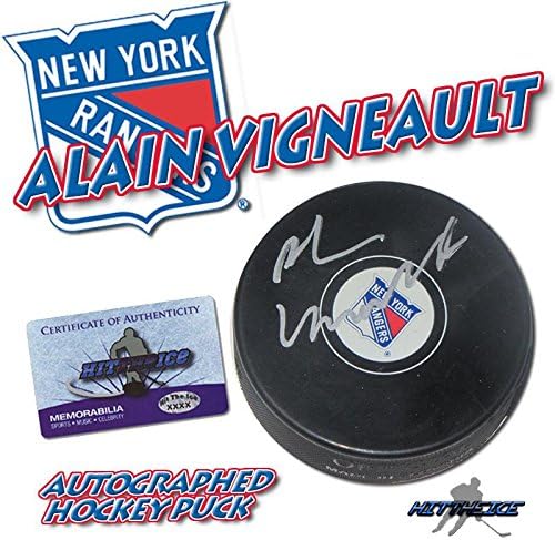 ALAIN VIGNEAULT a semnat pucul New YORK RANGERS cu COA - 11-pucuri NHL cu autograf