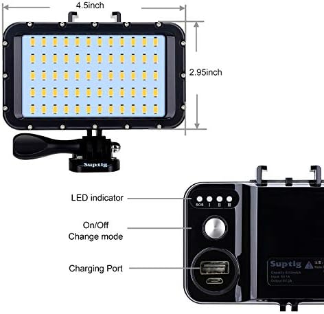 Suptig 60 LED Video Light cu baterie portabilă de încărcare 5200mAh, iluminat portabil impermeabil 164ft, lumină reglabilă