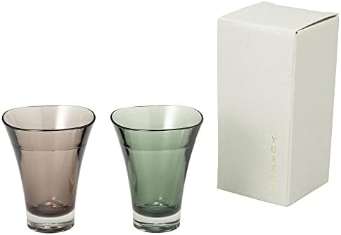 Plakira Shot Glass, Ochoko Sake Glass, Green & Brown, 2,0 FL Oz, pereche de 2 pahare, Sigură pentru mașini de spălat vase,
