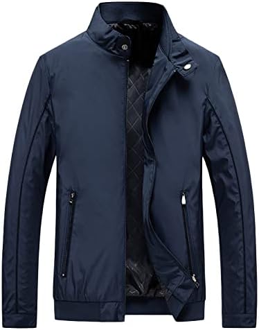 Jacheta cu guler pentru bărbați casual cu guler cu guler ușor de culoare solidă, coadă cu fermoar complet, se potrivește cu