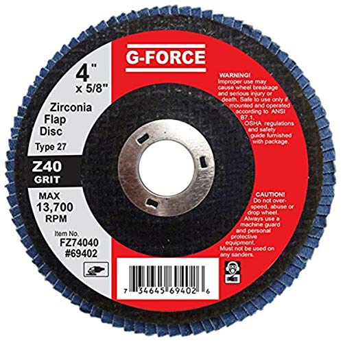 Griton FZ74040 Tip industrial 27 Disc de clapetă abrazivă, 4 diametru, 5/8 Arbor, 40 Grit Zirconia Alumina Cereale