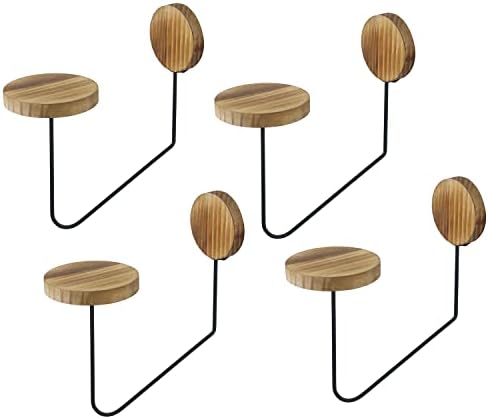 Set MyGift de 4 suporturi pentru pălării montate pe perete, cu suport natural din lemn ars masiv și sârmă industrială din metal