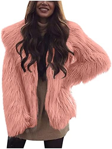 Femei Faux Fur Blanat Deschis Față Fafuți Fluffy Wapel Wavel cu mânecă lungă Cardigan Coat Fashion Culoare solidă Shaggy Coat