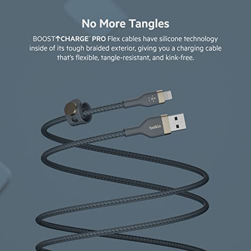 Belkin BoostCharge Pro Flex Împletitură USB tip A la cablu Lightning , Cablu de încărcare certificat MFi pentru iPhone 14,