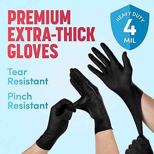 Mănuși negre din nitril, Extra-groase de 4 milioane de unică folosință, fără Latex, fără pulbere, extraordinar de puternic,