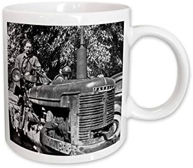 3Drose Vintage Farmall tractor alb-negru cană ceramică, 11 uncii