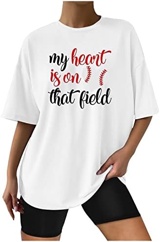Inima mea este pe acel tricou de câmp pentru femei topuri supradimensionate amuzante cu scrisoare de tipărire tricouri de baseball