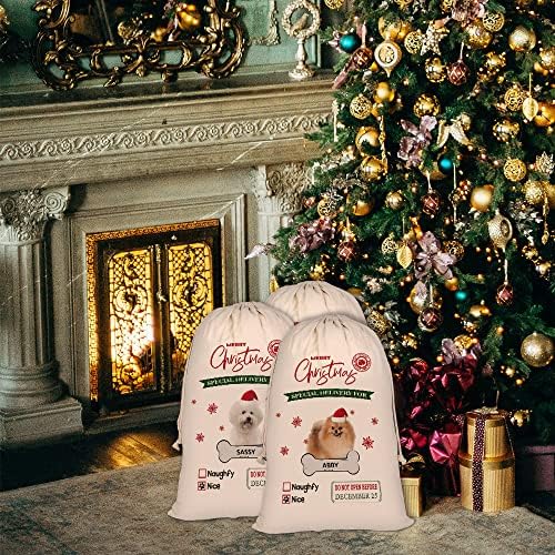 BAGEYOU personalizate câine Santa saci minunat Labrador Santa sac de Crăciun Xmas cadou cu cordon Bumbac lenjerie 19.5x31.5