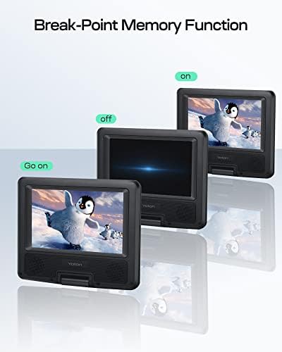 Yoton 9.5 DVD Player portabil pentru copii și mașină, ecran HD pivotant de 7,5 cu baterie încorporată de 4-6 ore, Suport pentru