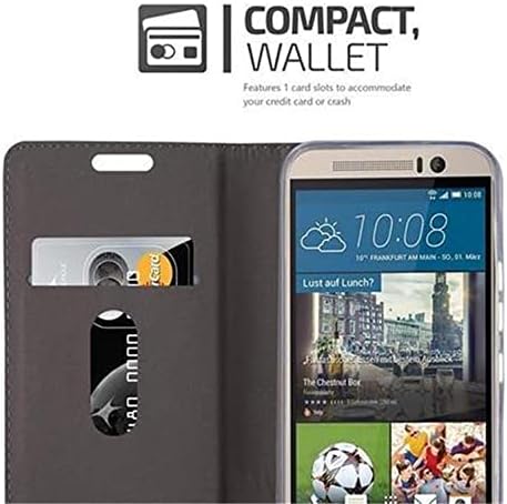 Cutie de carte Cadorabo compatibilă cu HTC ONE M9 în gri negru - cu închidere magnetică , funcție de suport și Slot pentru