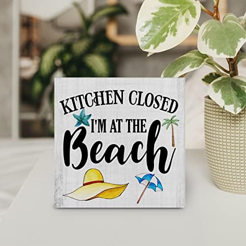 Country Beach Wood Box Sign Decor Decor Bucătărie închisă sunt la plajă Bloc de lemn Block Sign plajă Casă semne rustice pentru
