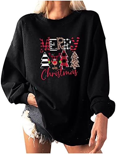Crăciun fericit Fleece Pulover Topuri pentru femei Casual Moda Picătură umăr Maneca lunga Vrac se potrivi Bluze