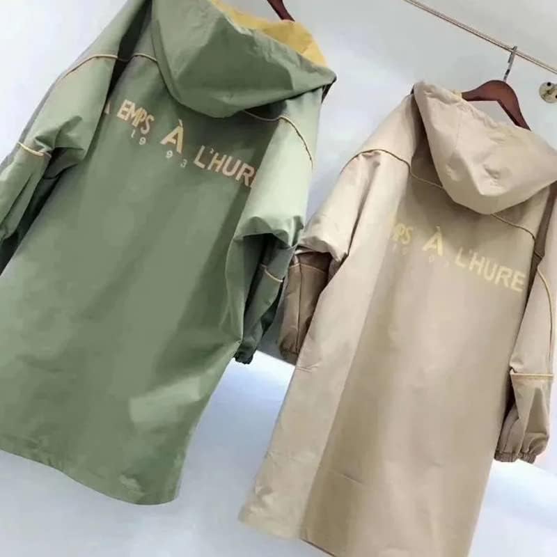 Hsqibaoer Chic Women Trench Coats Spring Loose Windbreaker Hood Plus feminin Casual Scrisoare de imprimare Casual Student Outwear