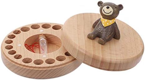 Amosfun din lemn Baby Tooth Fairy Box suport pentru dinți model de urs cutie de depozitare economizor de dinți din lemn organizator