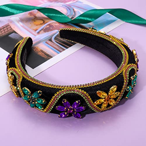 Mardi Gras Headbands violet floare cristal stras Bijuterii Impodobita largă headband Festival vacanță căptușit Hairband Headpiece