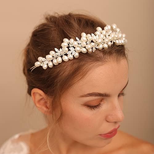Jumwrit Pearl nunta Headband argint Stras frunze nunta Tiara Headband mireasa Headpiece păr accesorii pentru Femei fete nunta