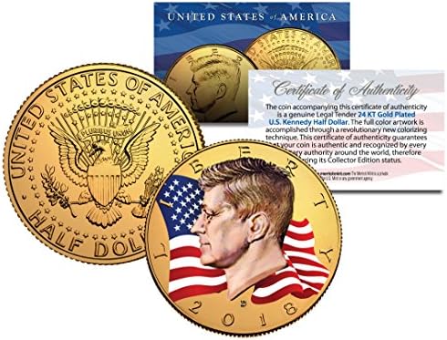 Steagul curgător colorat 2018 JFK Kennedy Monedă de jumătate de dolari 24k Gold placat D Mint