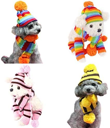 Popetpop tricotat pentru câine de iarnă set de pălărie de pălărie - capace calde de iarnă cald costum de câine cald tricotat
