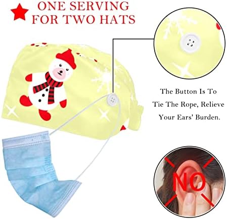 2 pachete Pălărie de lucru reglabilă cu nasturi, Cartoon Bear Yellow Surgeon Caps Sweatband, Scrub Caps pentru femei și bărbați