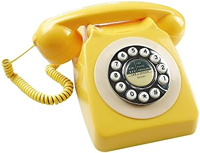 Telefon fix cu linii fixe Benotek, telefon galben de modă veche cu tastatură de apelare cu un singur linie de telefoane cu