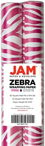 JAM hârtie cadou Wrap-Zebra imprimare ambalaj hârtie - 50 sq Ft Total - roz & amp; Alb Safari Stripes - 2 role / pachet