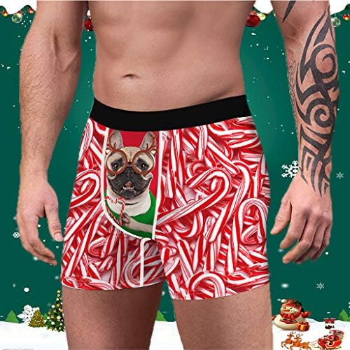 XXBR Christmas Boxer Briefs for Mens, 3d Funny Xmas Xmas Moș Crăciun tipărit Trunchiuri respirabile Trunchiuri Noutate Underpants