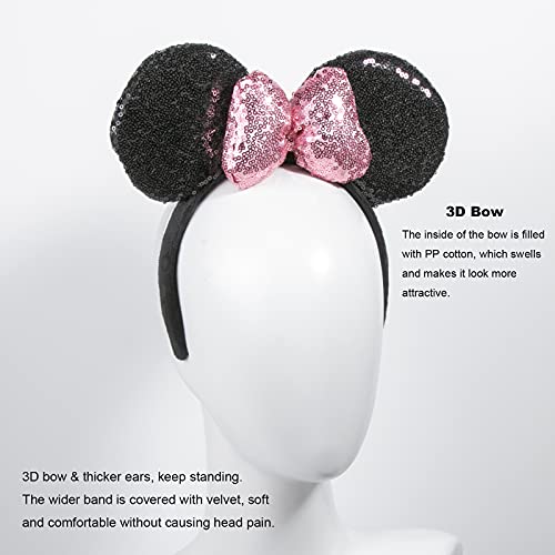Urechi de șoarece Chuangqi bentițe strălucitoare arc 3D, bandă de păr cu paiete pe două fețe Pentru Petrecere de ziua de naștere