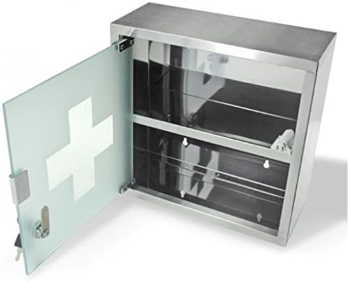 Cabinet Medical de prim ajutor de blocare ușă și 2 rafturi pentru medicina & bandaje, din oțel inoxidabil & sticlă mată. Montare