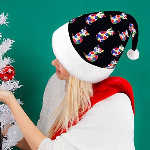 Cat Pattern1 Amuzant Crăciun pălărie Moș Crăciun pălării scurt PLUS cu mansete albe pentru Xmas vacanță petrecere decorare