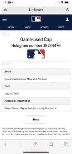 Miguel Andujar New York Yankees Game a folosit pălărie uzată 2018 Mothers Day MLB Auth - Joc folosit MLB HATS